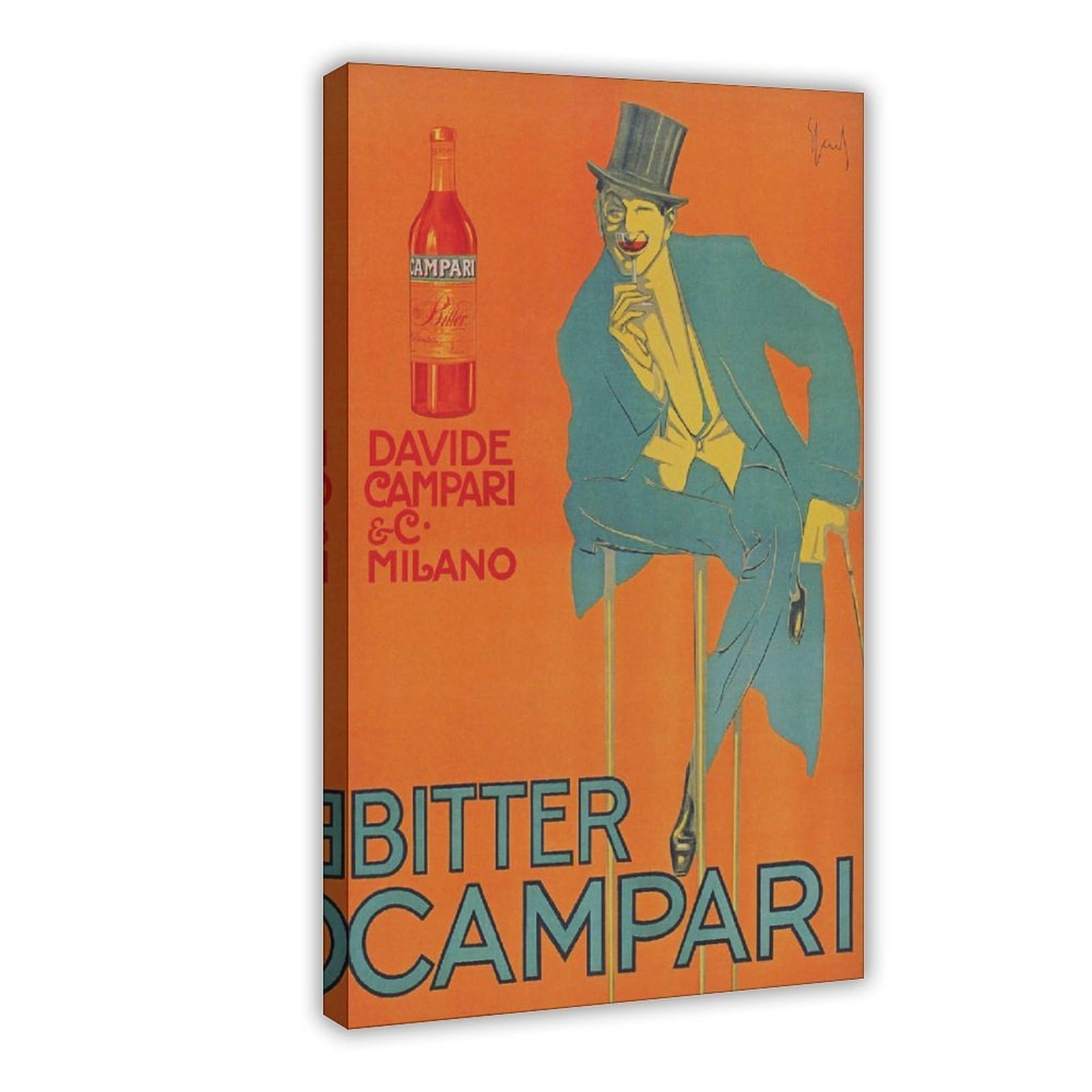 SDKAHKZO Bitter Campari Print, Retro Style Clown Drink Canvas Modern Poster Wall Art Prints Paintings Living Room Bedroom Decor 12x18inch(30x45cm)