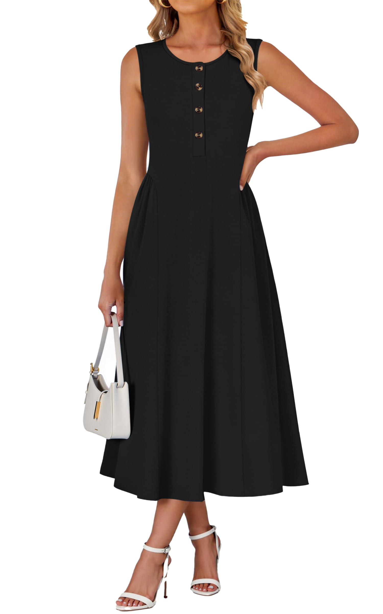 MISFAY Women's Summer Maxi Dress 2026 Buttons Long Dress A-Line Ple...