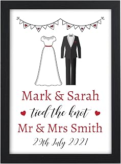 Wedding Gifts for Bride and Groom PERSONALISED Presents for Newly Married Couples - Custom Tied The Knot Wedding Memories Print Keepsake - Perfect Wedding Gifts for Husband and Wife, Mr and Mrs
