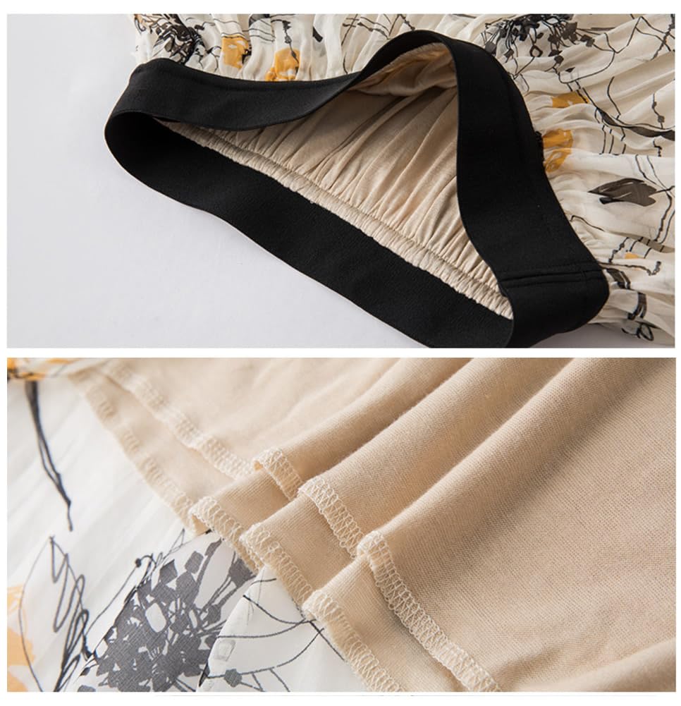 DISSA Jupe midi Soie Femme Taille élastique imprimée,S2010-13