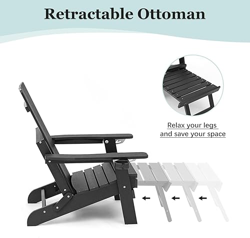 Miniatura 8 de Mega Casa Silla Adirondack Poly Lumber con portavasos, otomana y cojín, respaldo ajustable, material HIPS resistente a todo tipo de clima, patrón