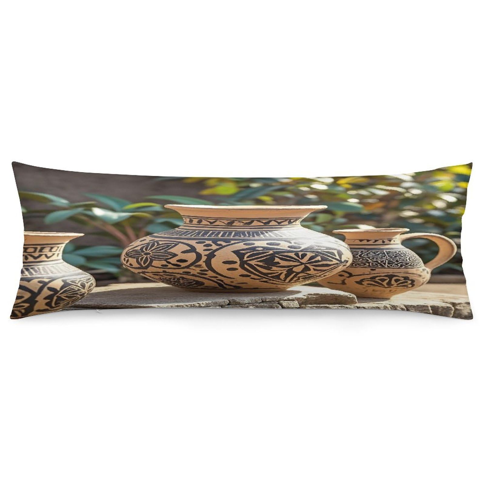 Africa Ethnic Pottery Pillowcase Decorative Long Body Pillow Case Soft Breathable Body Pillow Cover Modern Large Pillowcase Cute Body Pillow Pillowcases for Bedroom Couch 18.9 X 53 Inch