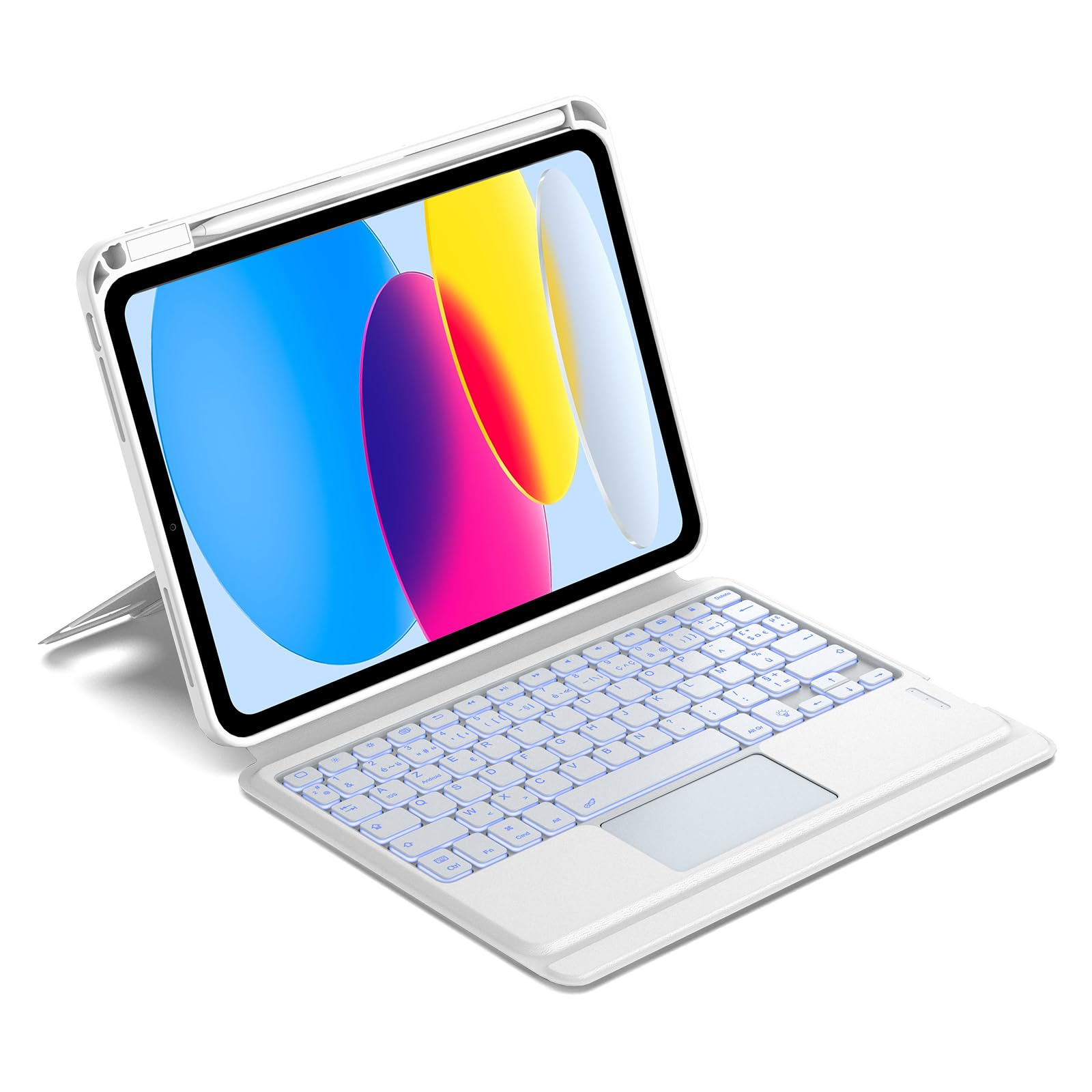 Funda Teclado para iPad A16 de 11ª Generación 2025/10ª Generación 2022, AZERTY francés Funda Teclado Bluetooth Magnética Desmontable con Portalápices para iPad 10/11eme Gén de 10,9/11 pulgadas, Blanco