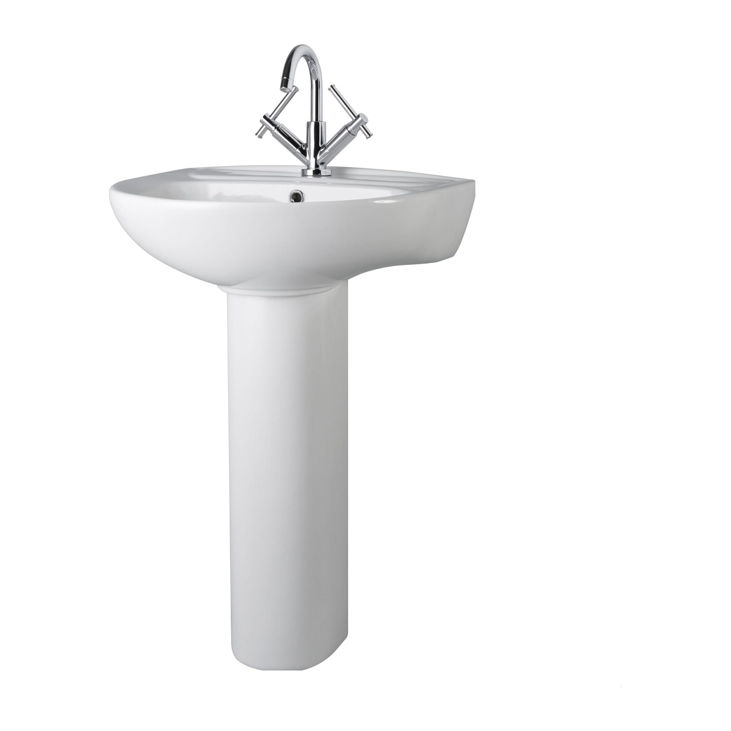 Balterley White 550Mm Bathroom Sink, Full Pedestal Ceramic Round Bowl Bathroom Wash Basin Sink With Overflow, 1 Tap Hole, Floor Standing Basin Sinks For Cloakroom - 550 X 475 X 840Mm (White)