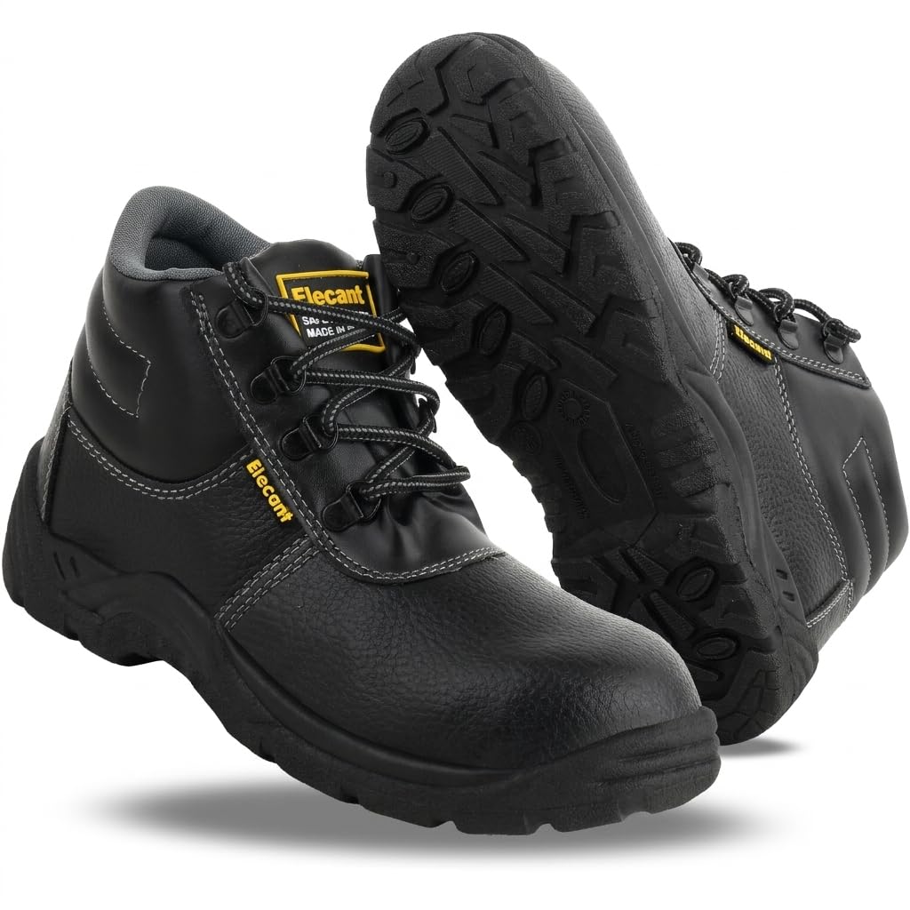 elecant Factory Work Safety Shoes with Steel Toe and PVC Sole | Water Resistant | Comfortable Work Safety Shoes for Men’s (Black)-picture-32