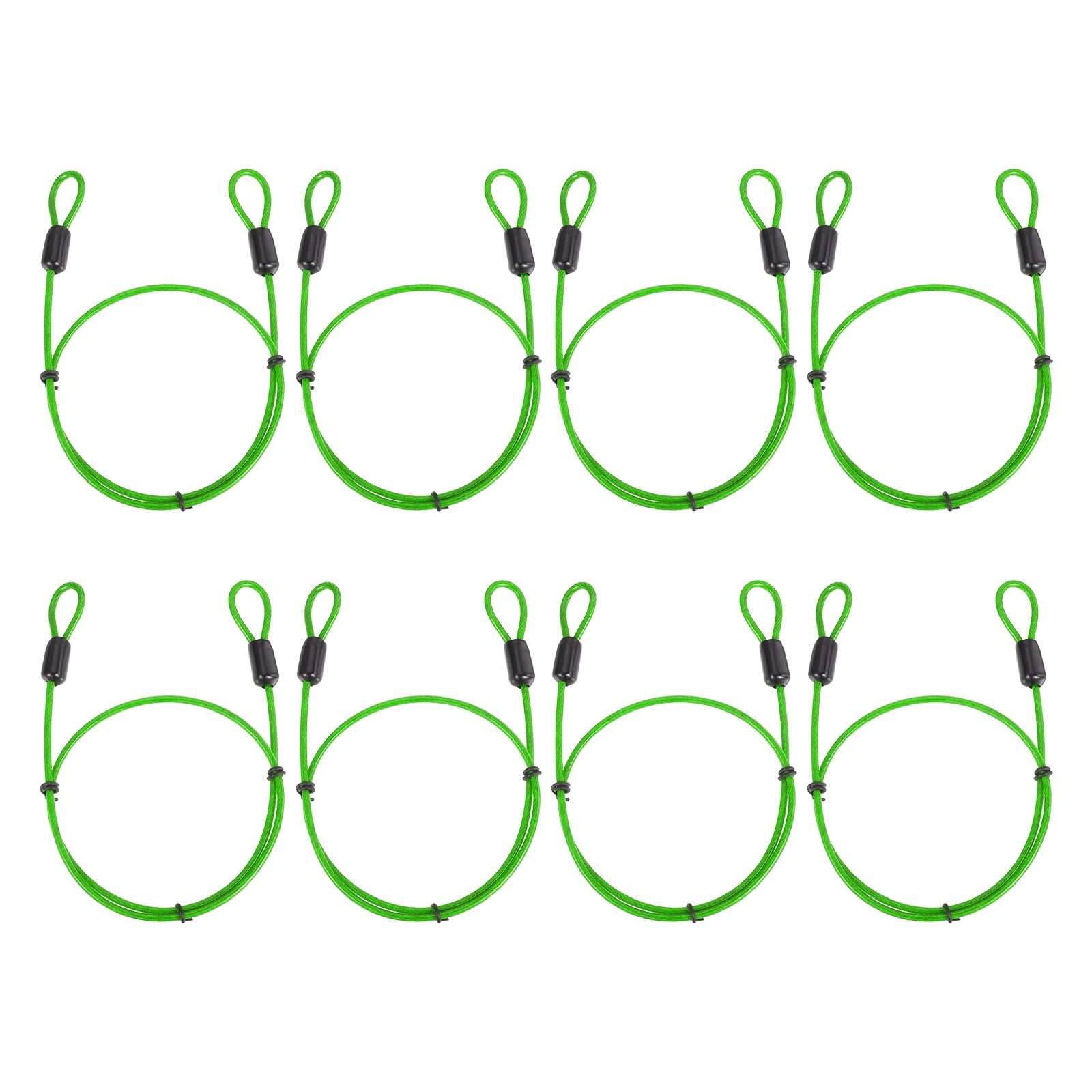 PATIKIL Security Cable (0.5m x 2.5mm, Green)(8 Pcs) Braided Stainless Steel Safety Cable Wire Ropes Luggage Lock with Double Loops, Suit for - Suitcase/Bicycle/Cabinets