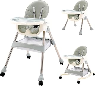 Arkyomi highchair Baby Portable,3in1 Foldable high Chairs/Toddler Chair/Rocking Horse Chair 6 Months Plus,Adjustable high Chair with Removable Tray&Storage，Baby seat for Dining Chair，Green