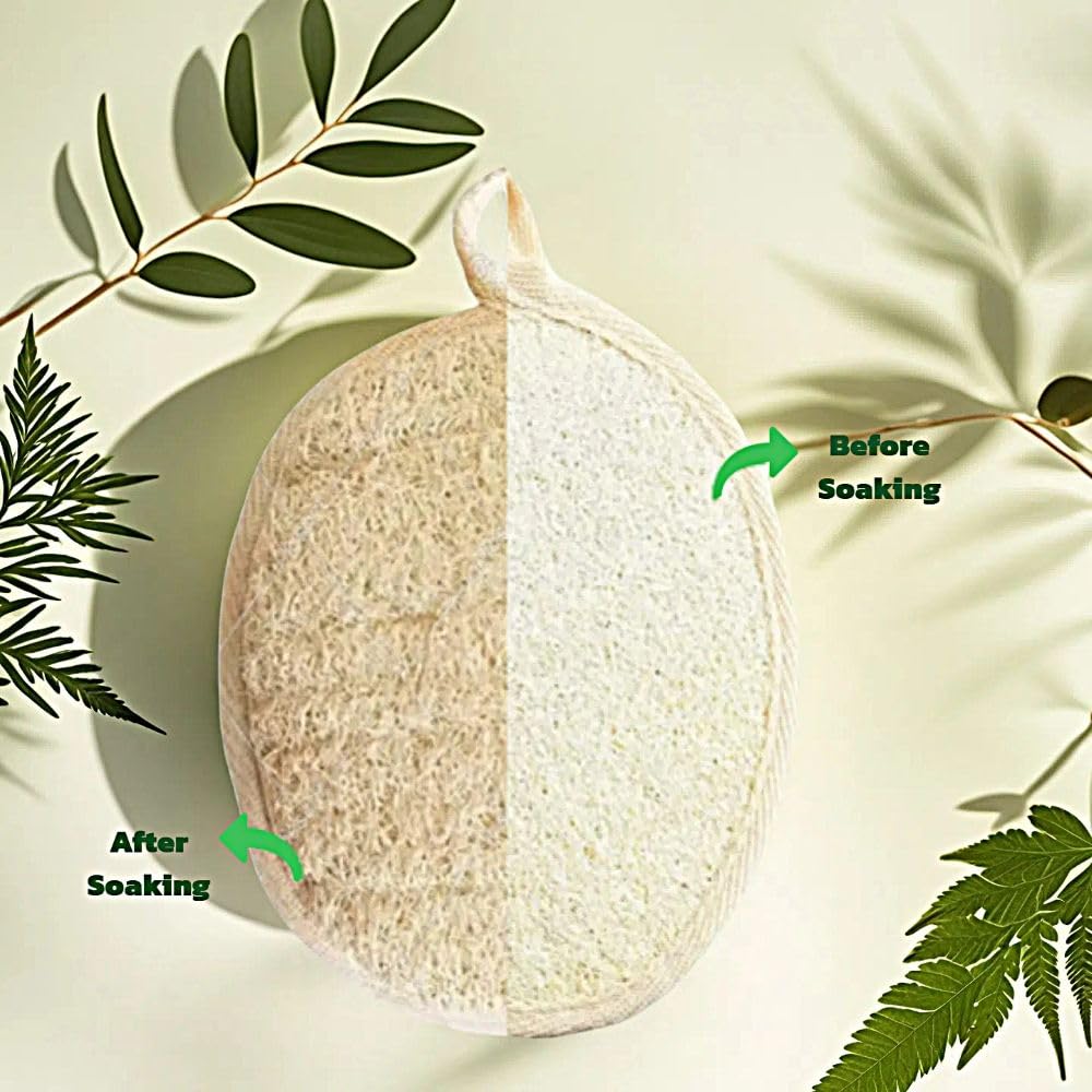 Luxcy Natural Loofah Exfoliating Body Scrubber, Dual-Sided Shower Loofah Sponge, Bath Shower Loofah Spong for Men and Women, Face and Body Bath Scrubber- 3 Count (1 Pack)