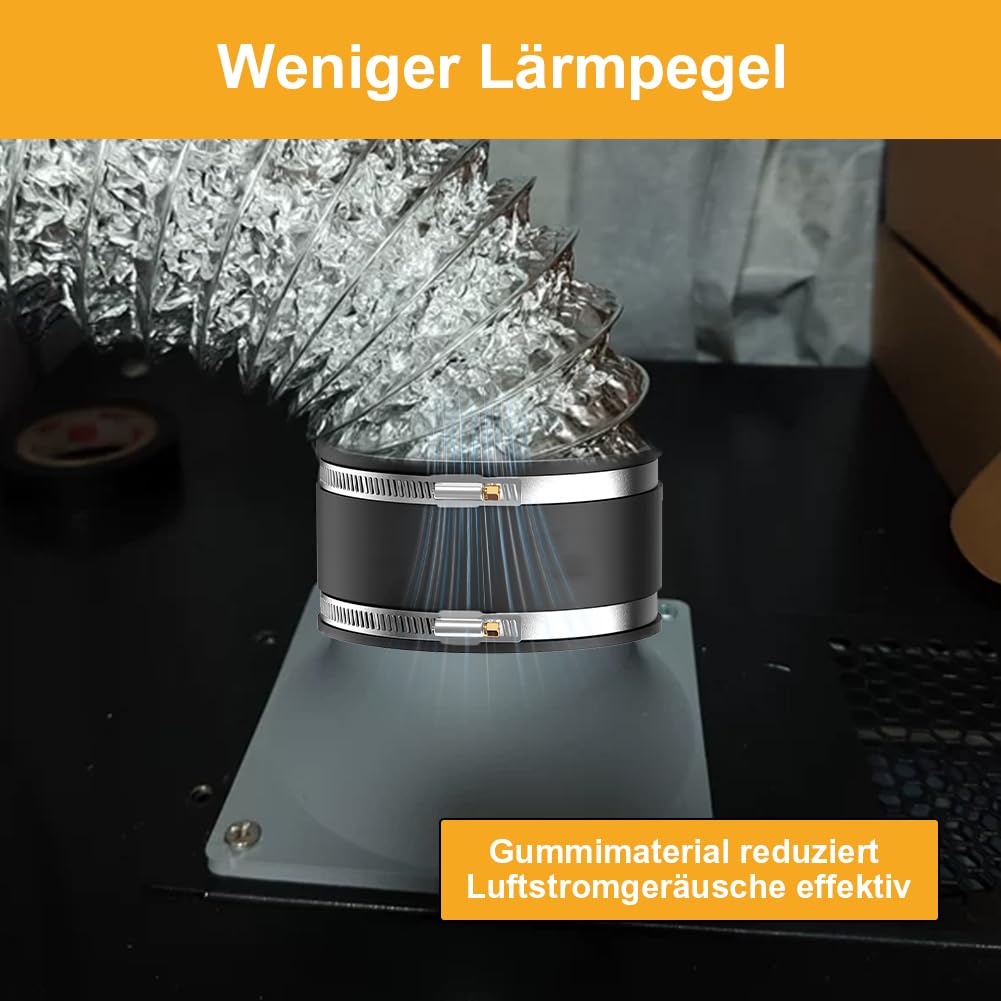 Łącznik elastyczny gumowy Ø 125 mm – gumowe złącze z obejmami ze stali nierdzewnej do wentylatorów rurowych, wentylatorów rurowych, węża wylotowego, węża klimatyzacyjnego, do montażu wewnątrz