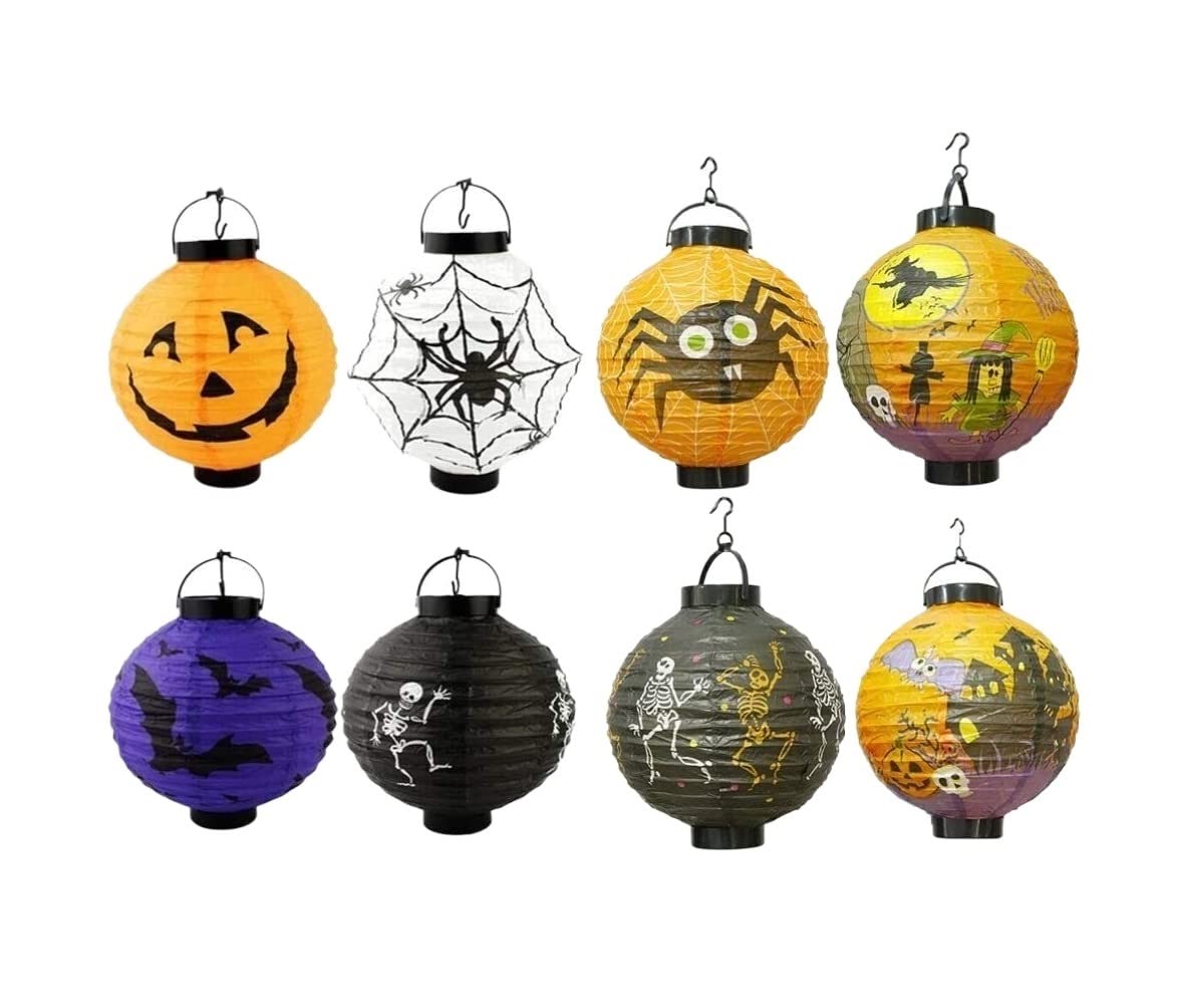 Latarnia na Halloween 8 Sztuk Halloween Dynia Papierowa Latarnia Okrągły Pająk Czarownica Bat Dekoracja na Halloween