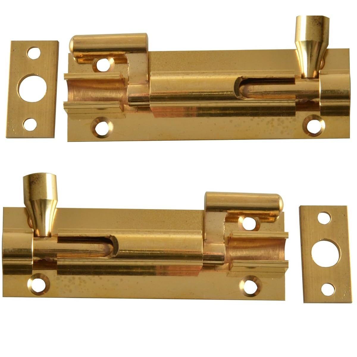 Merriway® BH00768 (2 Pcs) Cranked Swan Neck Surface Slide Door Bolt, 50 mm (2 inch) Brass - Pack of 2 Pieces