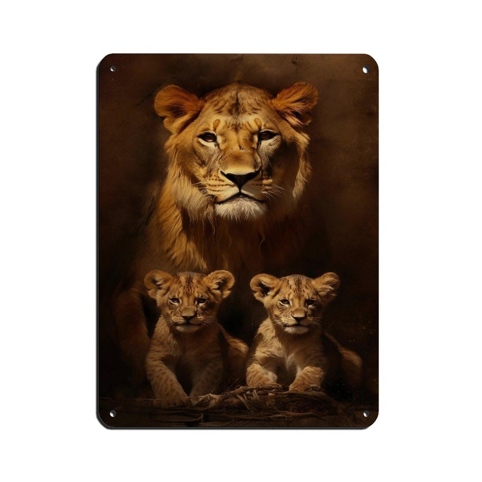 Fierce Maternal Bonds-Lioness And Cubs（1） Retro Poster Metal Tin Sign Chic Art Retro Iron Painting Bar People Cave Cafe Family Garage Poster Wall Decoration 12x16inch(30x40cm)
