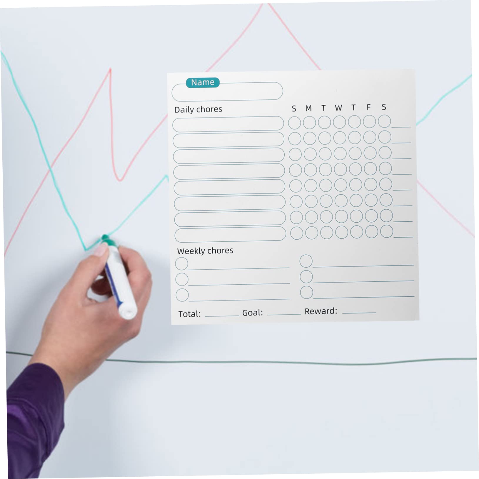 Tofficu 3 Set Programma di attrazione magnetica pennarelli cancellabili a secco Expo calendario cancellabile a secco settimanale asta clipboard lavagnette cancellabili bacheca domestica