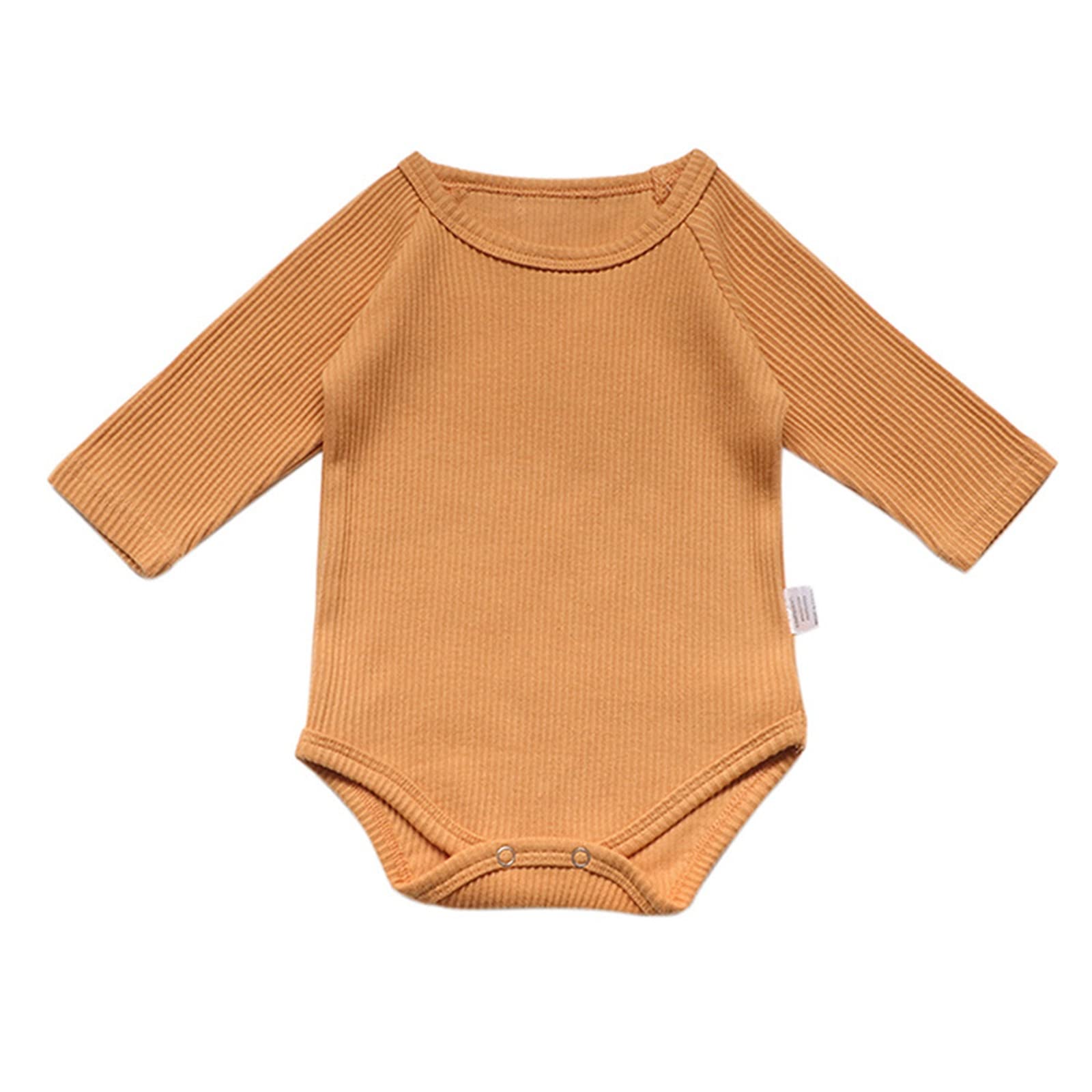 Baby Boy Clothes Long Sleeve Romper Crew Neck Solid Color Bodysuit Ribbed Girls Jumpsuit Kids Onesie Pajamas