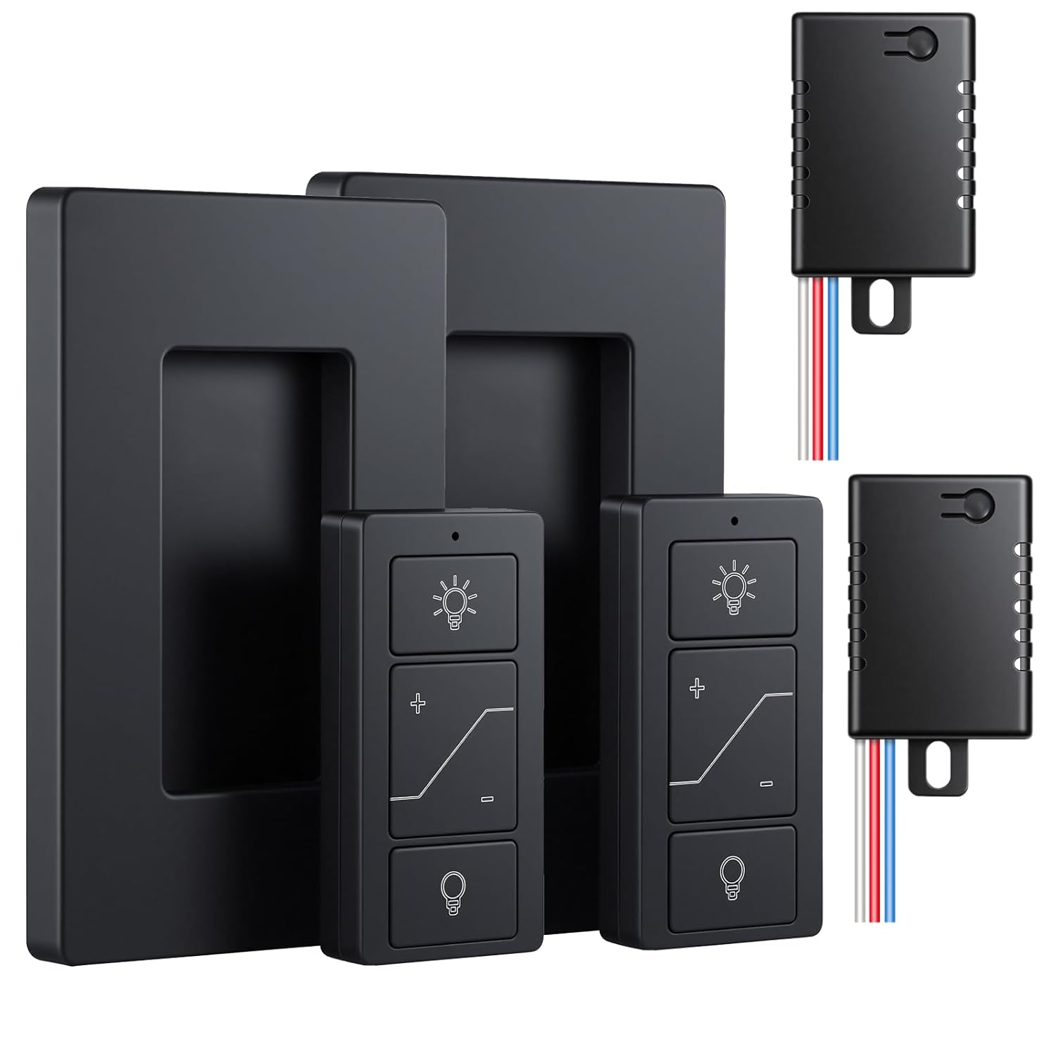 Wireless Dimmer Switch (Black), 2 Pack Remote Light Switch and Receiver kit, Compatible with Alexa Voice Control, Smart Wall Switch Lighting Fixture for Ceiling Lights Pendant Lamps