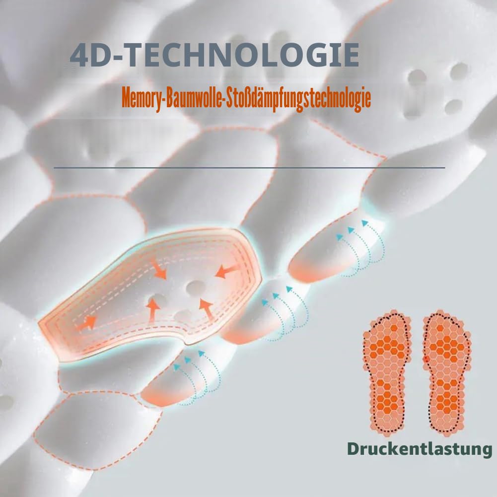 Einlegesohlen aus Memory-Schaum 4D mit Unterstützung des Fußgewölbes, orthopädische Einlegesohlen, Massage-Sohlen, Plantarfasziitis, rutschfeste Sohle, Sportsohle (Orange, 39-40)