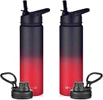 mininoo Insulated Stainless Steel Water Bottle with Straw and Lid for Sports, 24 oz, Black