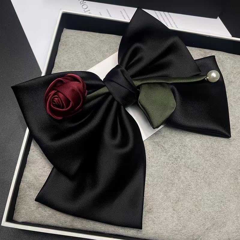 Miniatura 3 de Pinzas para el cabello con lazo negro para mujeres y niñas, con lazo de satén sedoso, pasador de pelo grueso, lazos de cinta de perlas, grandes