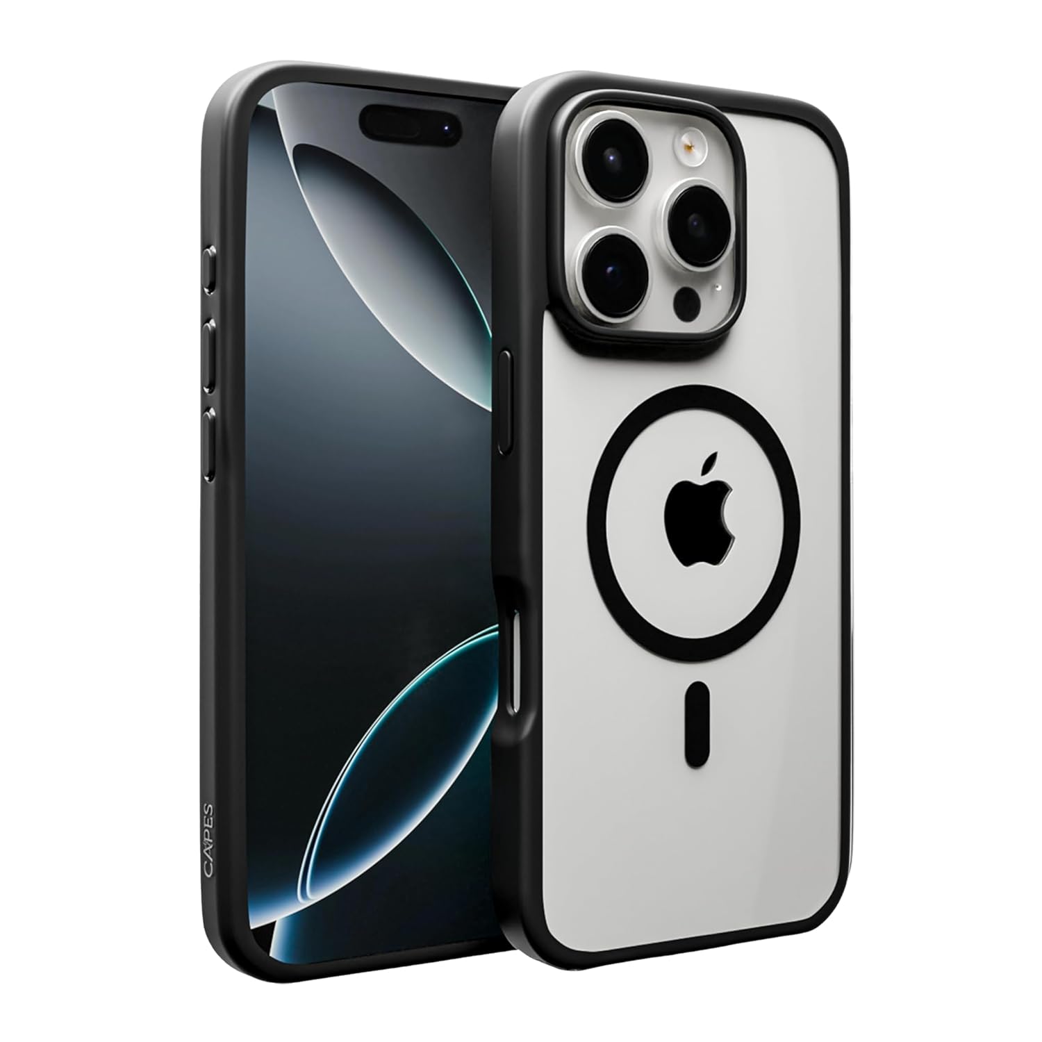 Capes Impact Armour Case for iPhone 16 Pro, Shockproof, 10 ft Drop Military Grade Protection, Compatible with MagSafe Back Cover, Non-Yellowing, PC + TPU + TPE Transparent Case, Black Clear