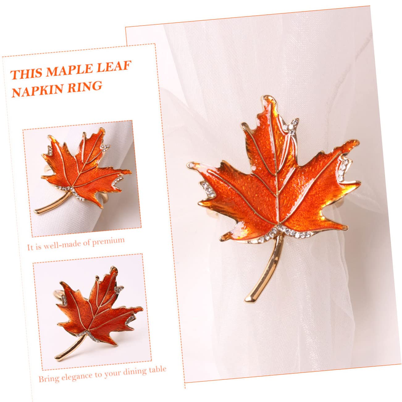 Anneaux De Serviette En Feuille D'Érable - Lot De 8 - Décoration De Table Thanksgiving, Mariage, Fêtes - 4.5cm