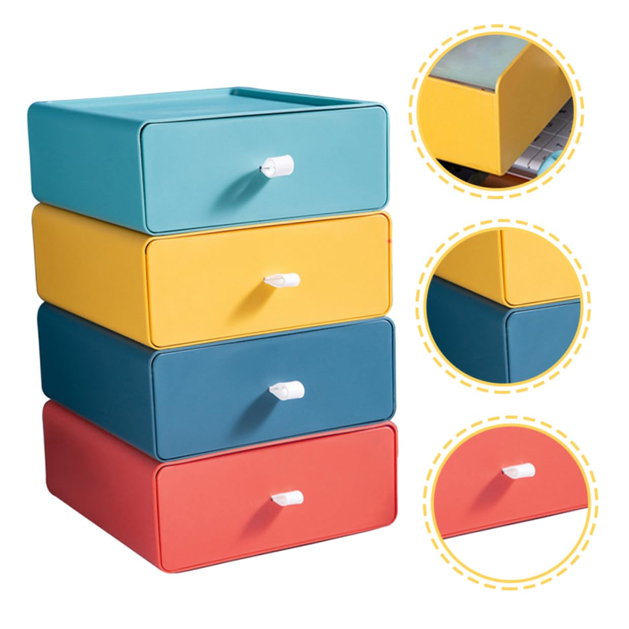 Lurrose Scatola di Immagazzinaggio Cassetto Portaoggetti Impilabile da Scrivania, Plastica Resistente, Organizzatore Multifunzione per Ufficio e Casa, Set da 4 Pezzi Colorati (giallo,