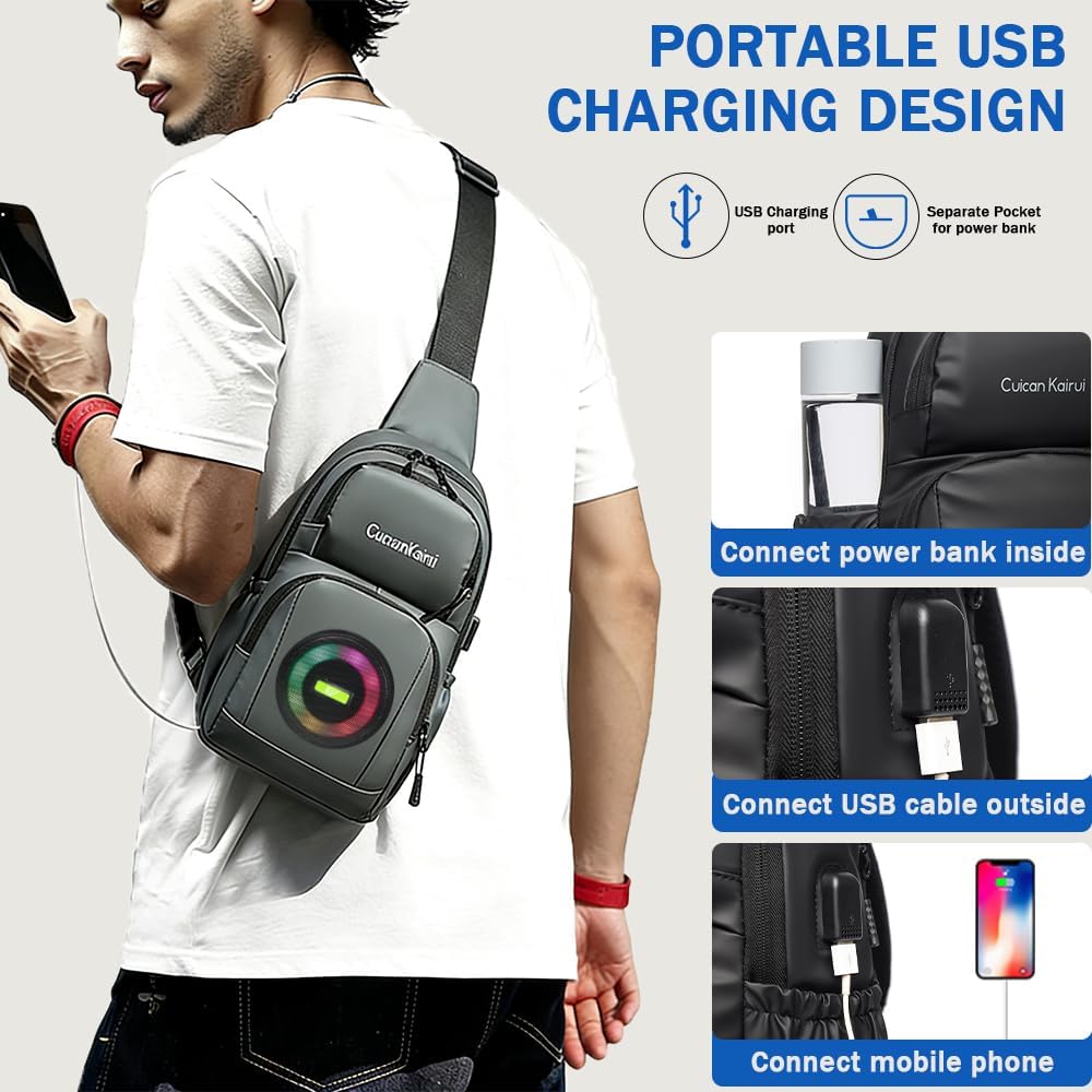Chest Bag Crossbody Bag Wireless Bluetooth Speaker Bag Rechargeable LED variable lights SD card-compatible - Image 4