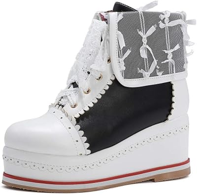 CYNLLIO Womens Kawaii Cosplay Lolita Shoes Cute Lace up Brogues Shoes Fashion Platform Sneakers Ankle Booties