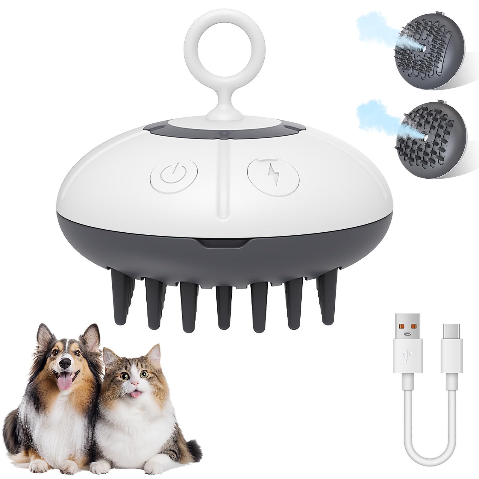 Katzenbürste mit Dampf, Wiederaufladbar Dampfbürste von Katze Hunde, Spray Haustierhaar Bürste, Massage Steamer Kamm für Langhaar und Kurzhaar zum Entfernen Losem Fell