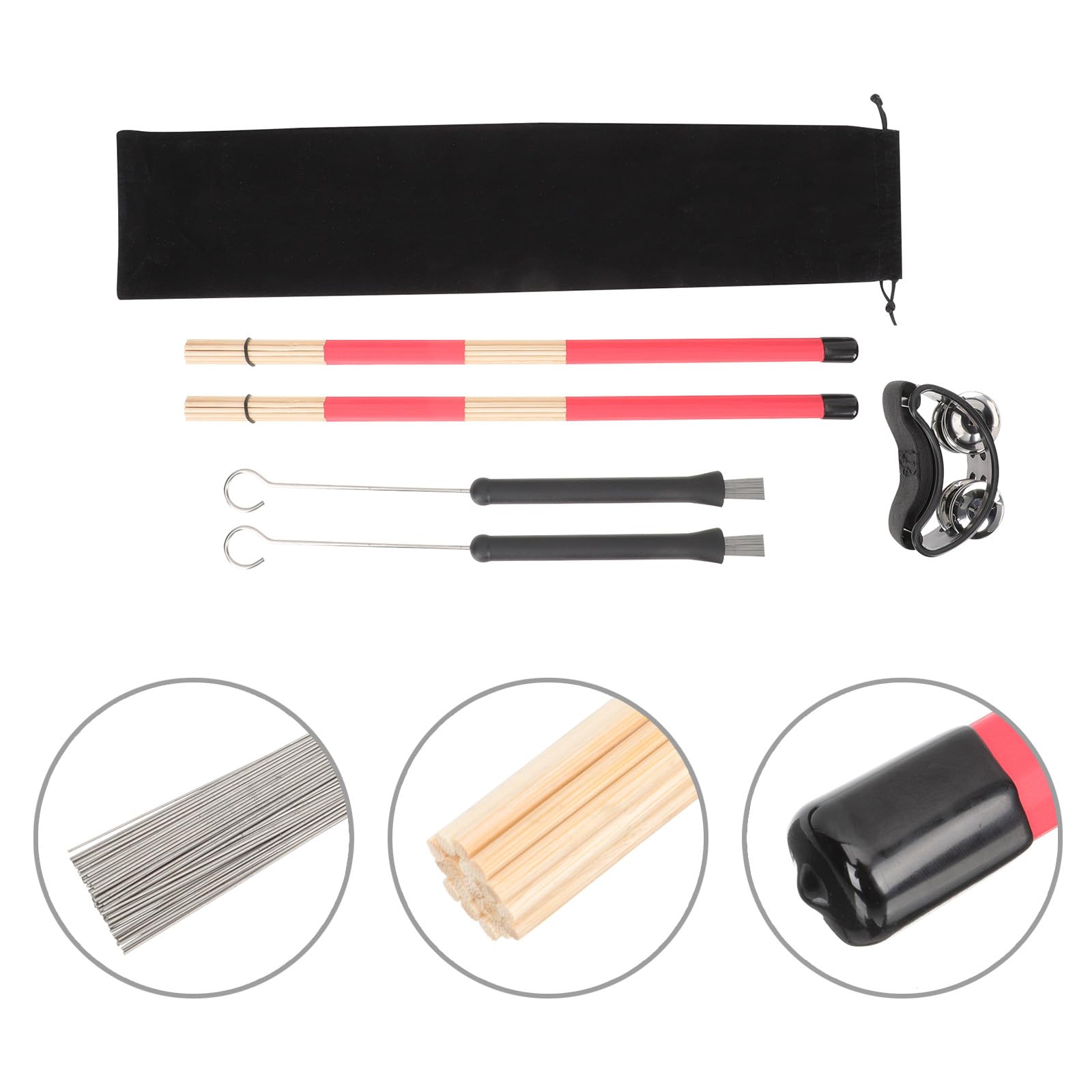 Juego de Accesorios para Batería con Cepillos de Bambú y Metal, Alta Durabilidad y Multiuso para Baterías de Jazz y Sets de Percusión