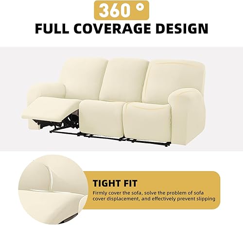 Miniatura 5 de HDCAXKJ Funda 100% impermeable de 8 piezas para sofá reclinable de 3 asientos, súper elástica y suave para sofá reclinable de 3 plazas, juego de