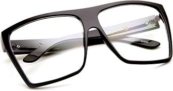 Large Oversized Retro Fashion Clear Lens Square Glasses, Black Gold, Size 5.0