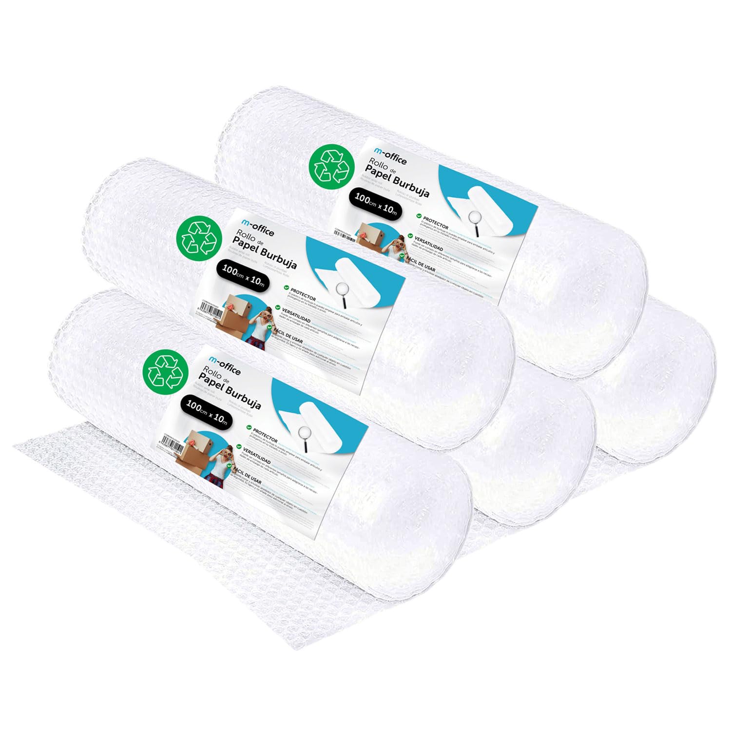 Rolka bąbelkowa z recyklingu m-office - plastik do pakowania, przeprowadzki, pakowania i pudełek (100 cm x 10 m, 5 szt.)