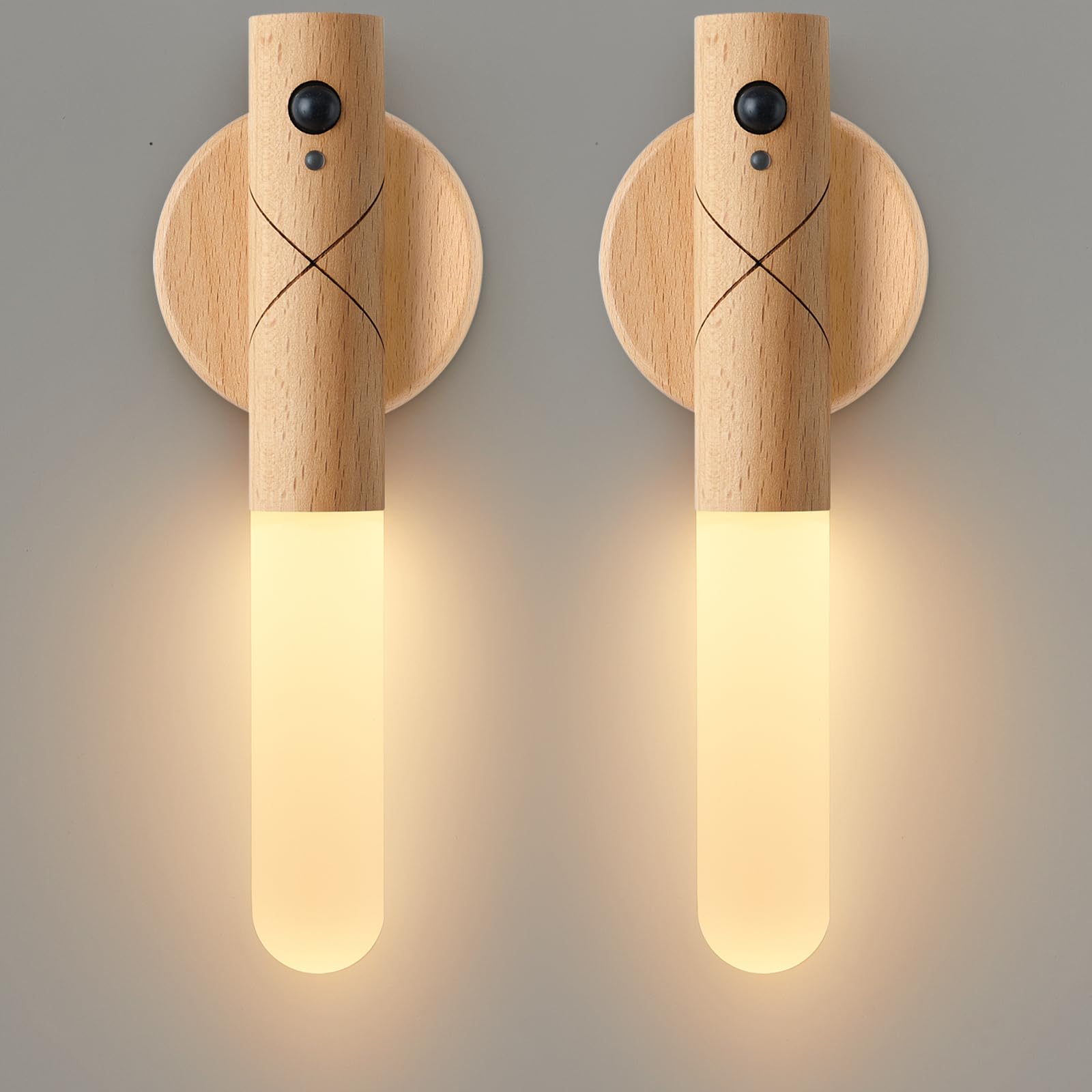 Battery Operated Wall Sconce Set of Two, Motion Sensor Night Light Magnet Body Rechargeable Battery Operated Wall Lights, Peel and Stick Sconce Lights for Bedside Stair