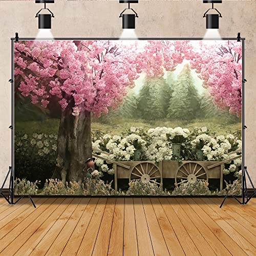 Bovlleetd 220x150cm Cerisier Fleur ForêT Toile De Fond Rose PêChe Fleur Cerisier ForêT Photographie Fond Blanc Rose Jardin Hortensia Photographie Toile De Fond Portrait Prise De Vue Accessoires Cover