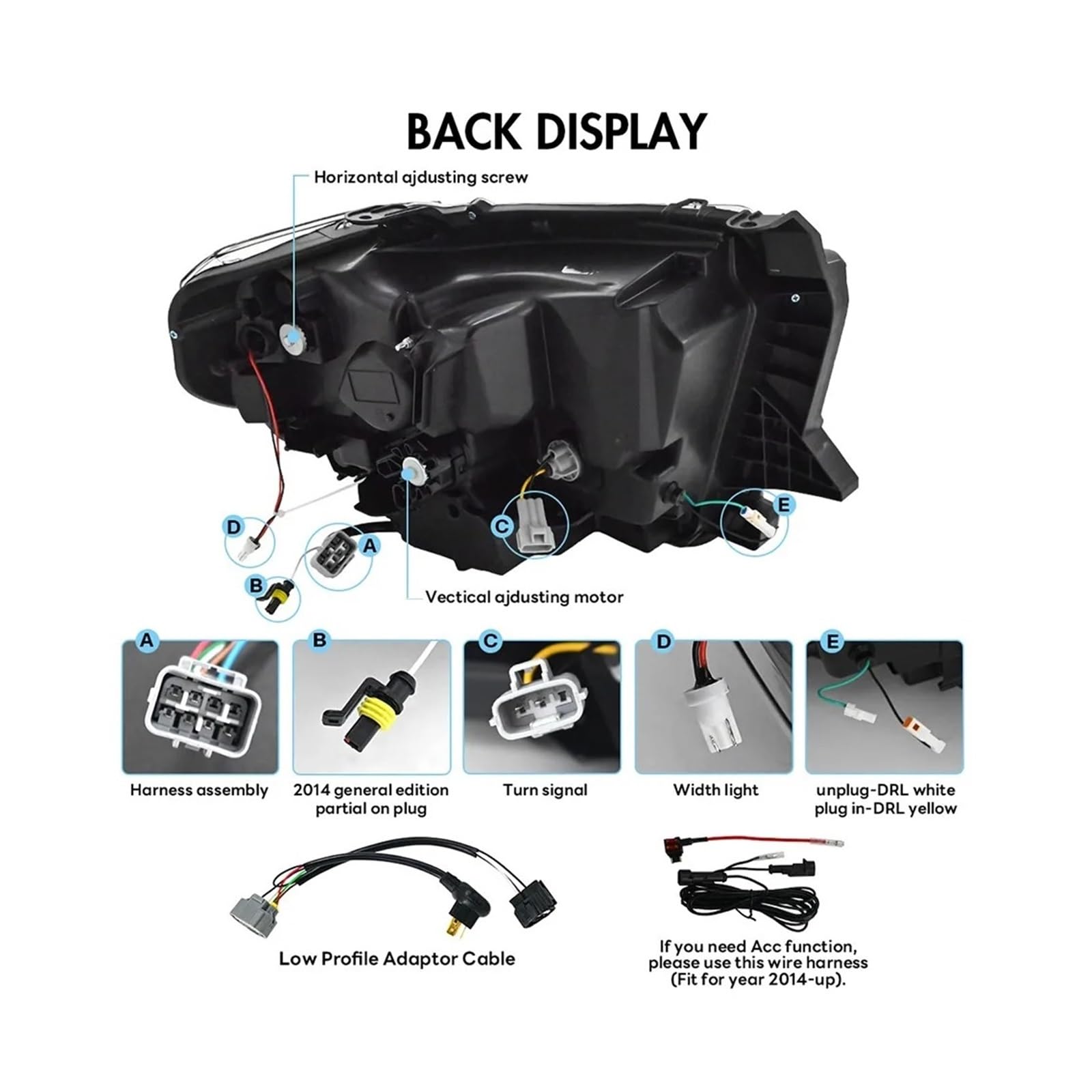 Gruppo fari Anteriori per Toyota Tundra 2014-2021, 1 Set Completo di fari a proiettore con indicatori di direzione sequenziali.