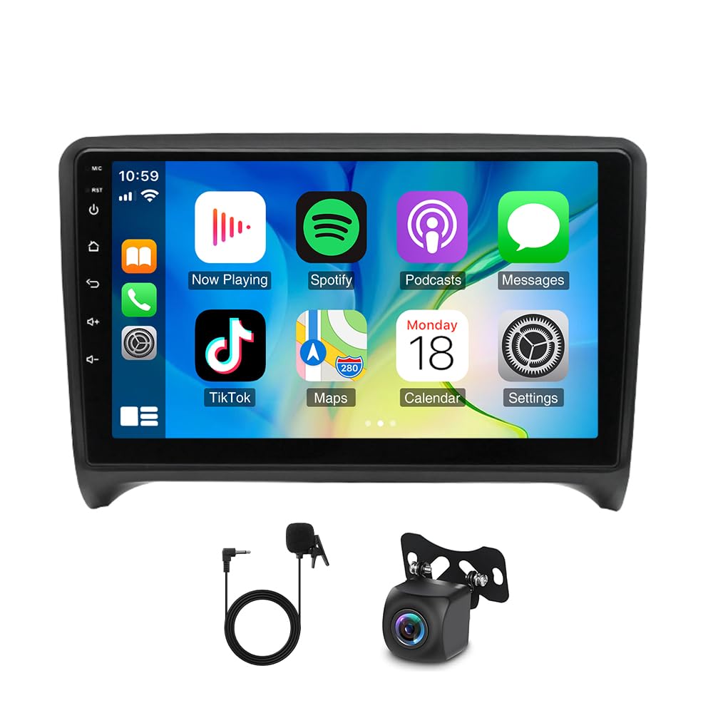 Carplay wyświetlacz do Car Play i Android Auto, 9-calowy ekran dotykowy radio samochodowe z Bluetooth, WLAN, FM/RDS, SWC, nawigacja GPS do TT MK2 2006-2014