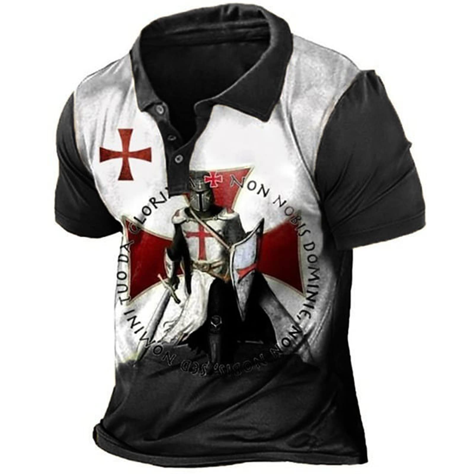 keephen Men's Knights Templar 3D Printed Tee Shirt Polo Shirt Vintage Distressed Short Sleeve Lapel Shirt Tops