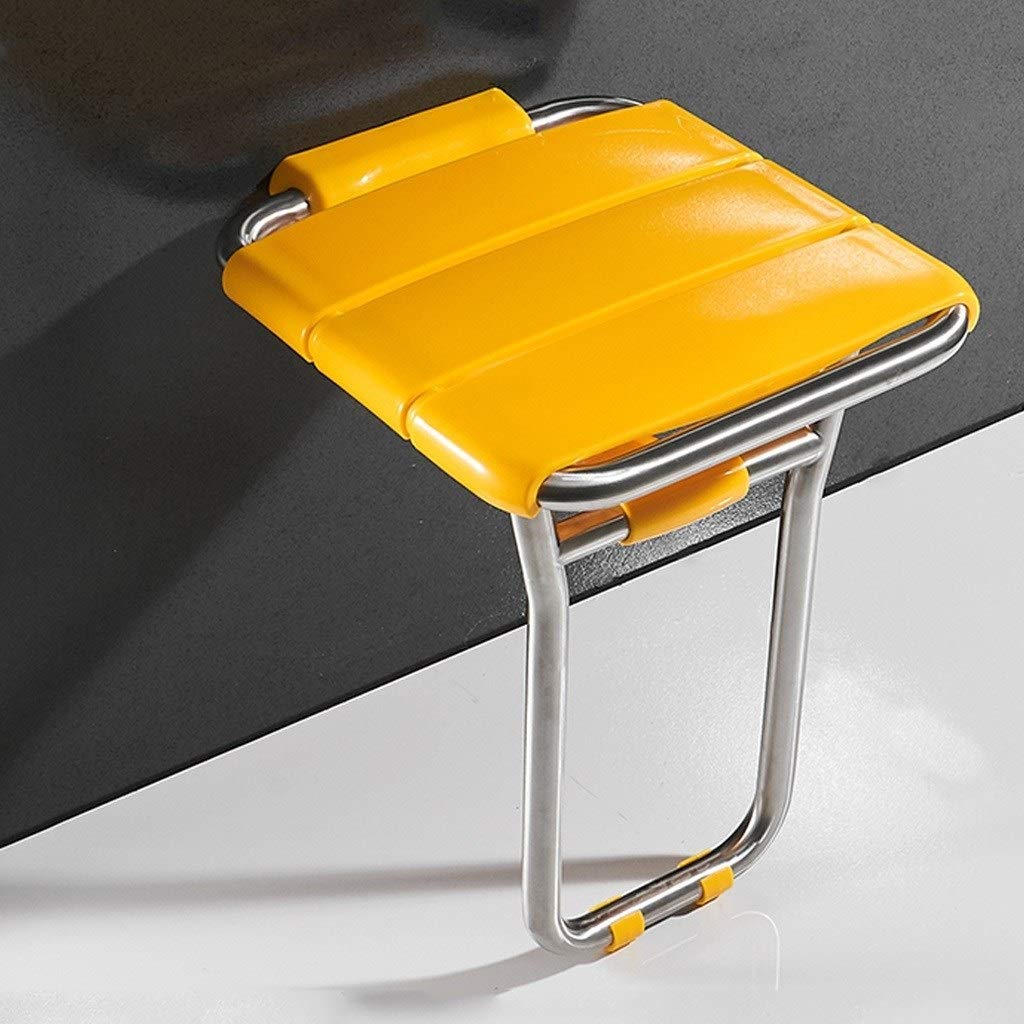 Asiento de ducha amarillo con patas, taburete de baño plegable de montaje en pared, taburete plegable para cambiar zapatos, taburete de baño para adultos, ancianos y discapacitados, máximo 250 kg