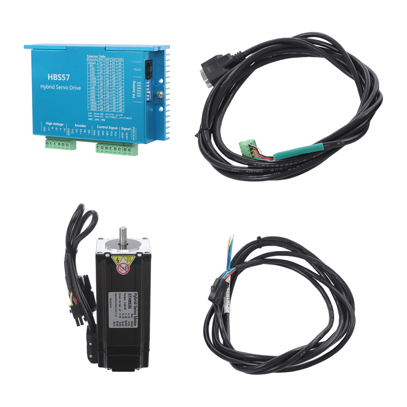 Motore passo-passo Driver HBS57, Closed Loop CNC Stepper Motor Driver + Motore 57HBS30, 3.6Nm, DC24-60V