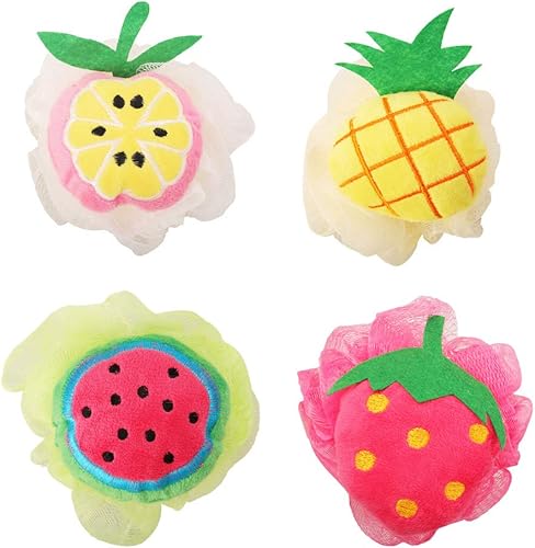 Miniatura 8 de Rocutus 4 esponjas de baño para niños con esponja de ducha para baño o ducha con ganchos para viajes mixtos 4
