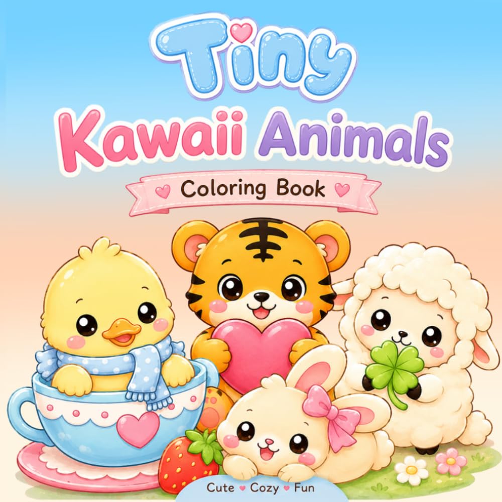Tiny Kawaii Animals Coloring Book: 40 Adorable Animal Pages for Relaxation, Creativity, and Cozy Moments