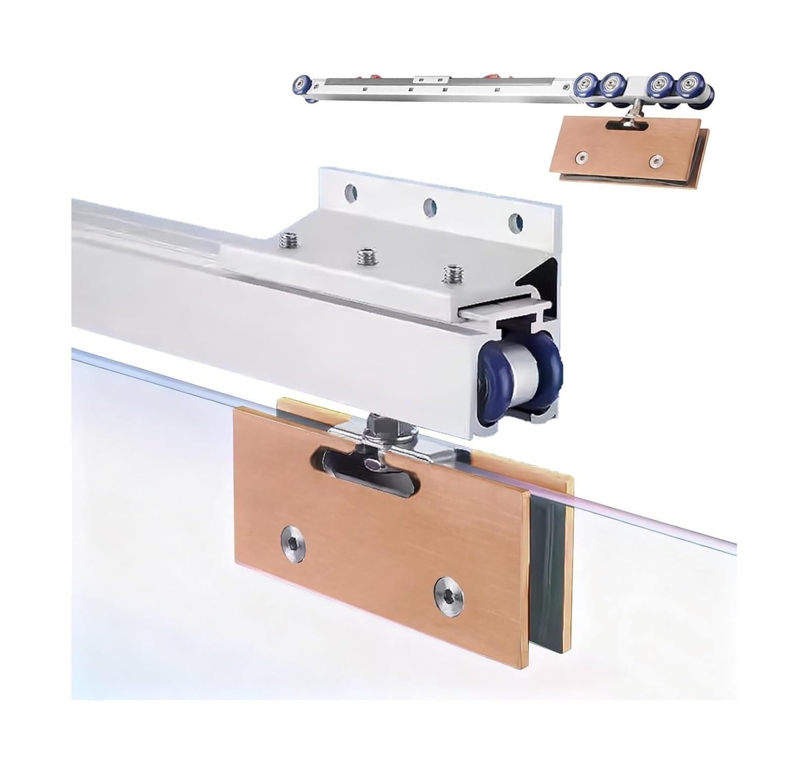 PALSINBY Sliding Glass Door Track Kit, Soft Close Shower Door Sliding System Wall Mount Frameless Aluminum Rail 1-6m(Silver-white,3.4m/11.2ft)