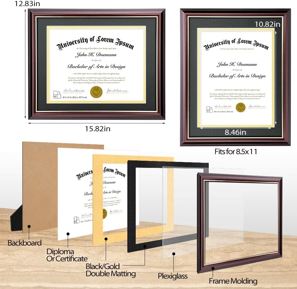 Buy Diploma Frames 11x14 with 8.5x11 black and gold Mat, Mahogany