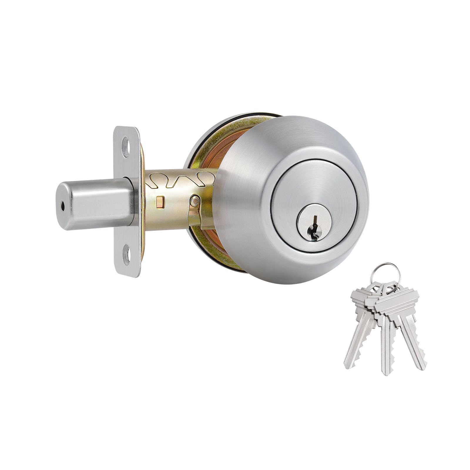 1 Side Keyed Deadbolt Lock,Single Cylinder Dead Bolt, Satin Nickel Round Exterior Keyed Front Entry Inside Door Deadbolt
