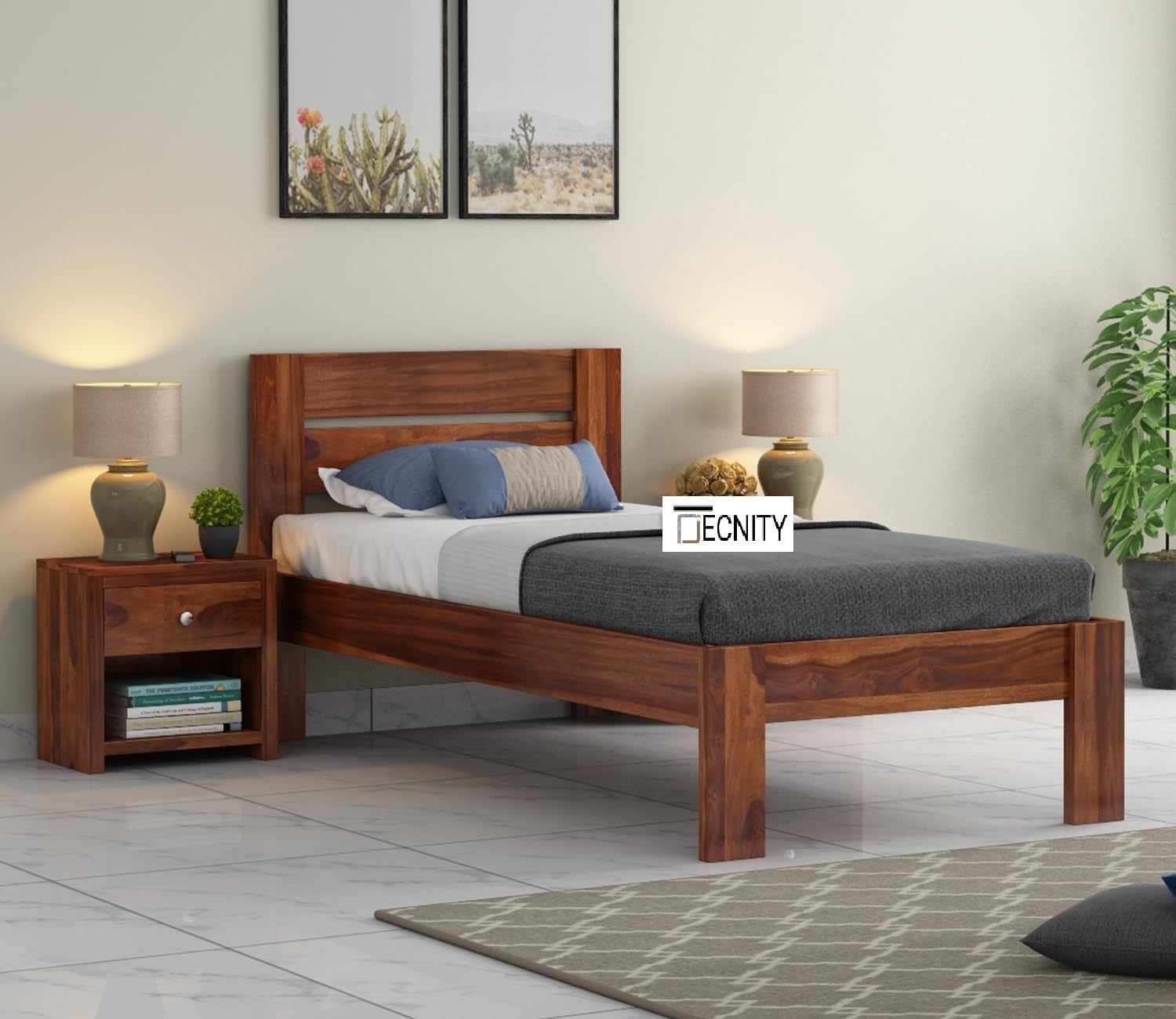 DECNITY Yung Single Sheesham Wood Bed for Bedroom | Sheesham Wood Bed | Solid Wood Bed | Single Solid Wood Cot | Bed Without Storage| Single Size Bed | Bedroom Furniture | Wooden Bed (Light Brown) (B0CHDL6Y1B) Amazon Price History, Amazon Price Tracker