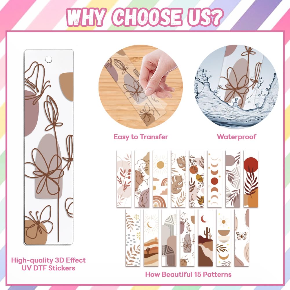 Peacoblue 30pcs UV DTF Bookmarks Wraps Transfer Stickers Bohemian Minimalism for Women Men Reading Waterproof Bookmarkers Decal(No Blank Bookmarks) for Acrylic Plastic Metal Blank Bookmark - Image 3