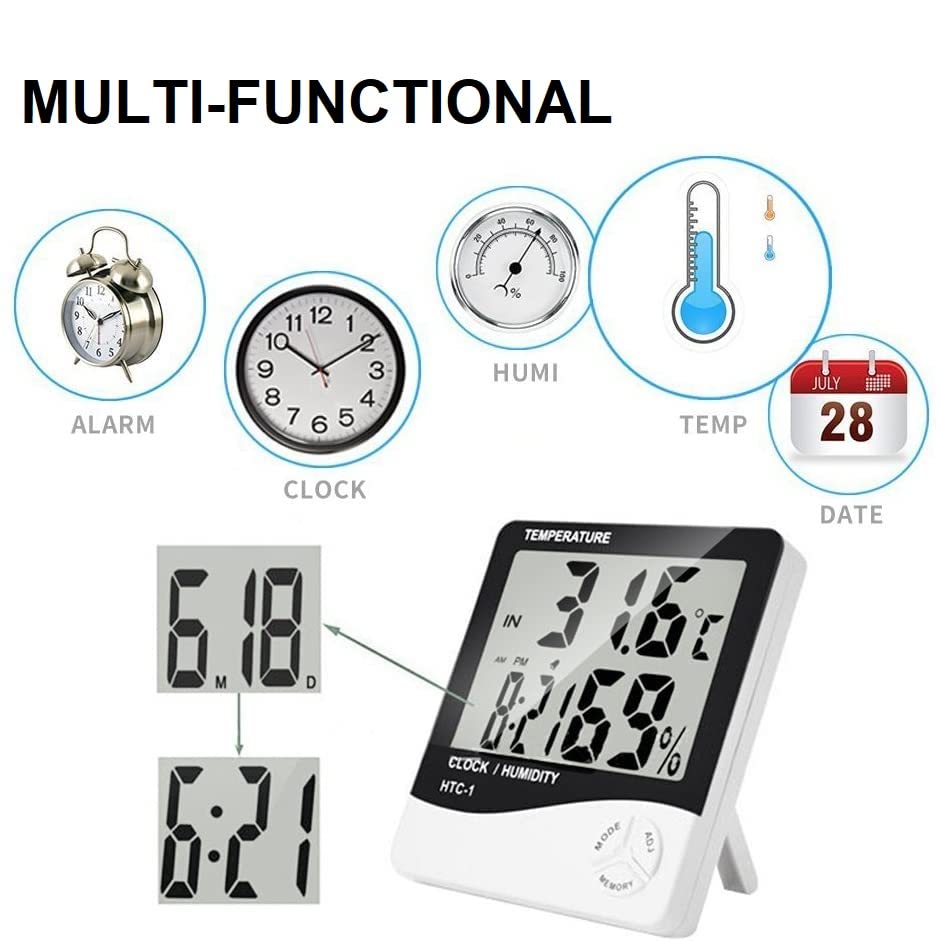 2pcs Indoor Digital Thermometer Hygrometer, Accurate Room Temperature Gauge Humidity Monitor with Alarm Clock, Easy to Read - Image 4