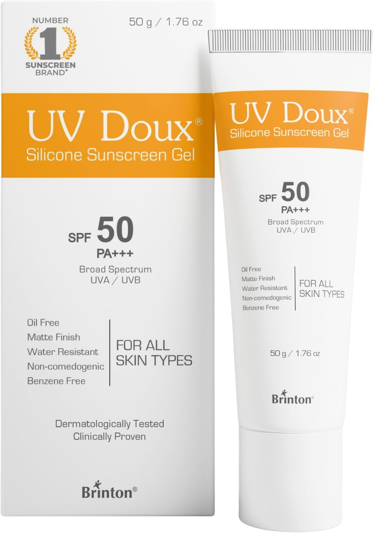 UV Doux Silicone Sunscreen Gel SPF 50 PA+++ | Broad Spectrum UVA/UVB Protection | Oil-Free, Matte Finish | Water-Resistant, Non-Comedogenic | Suitable for Oily, Sensitive and Acne-Prone Skin 50g