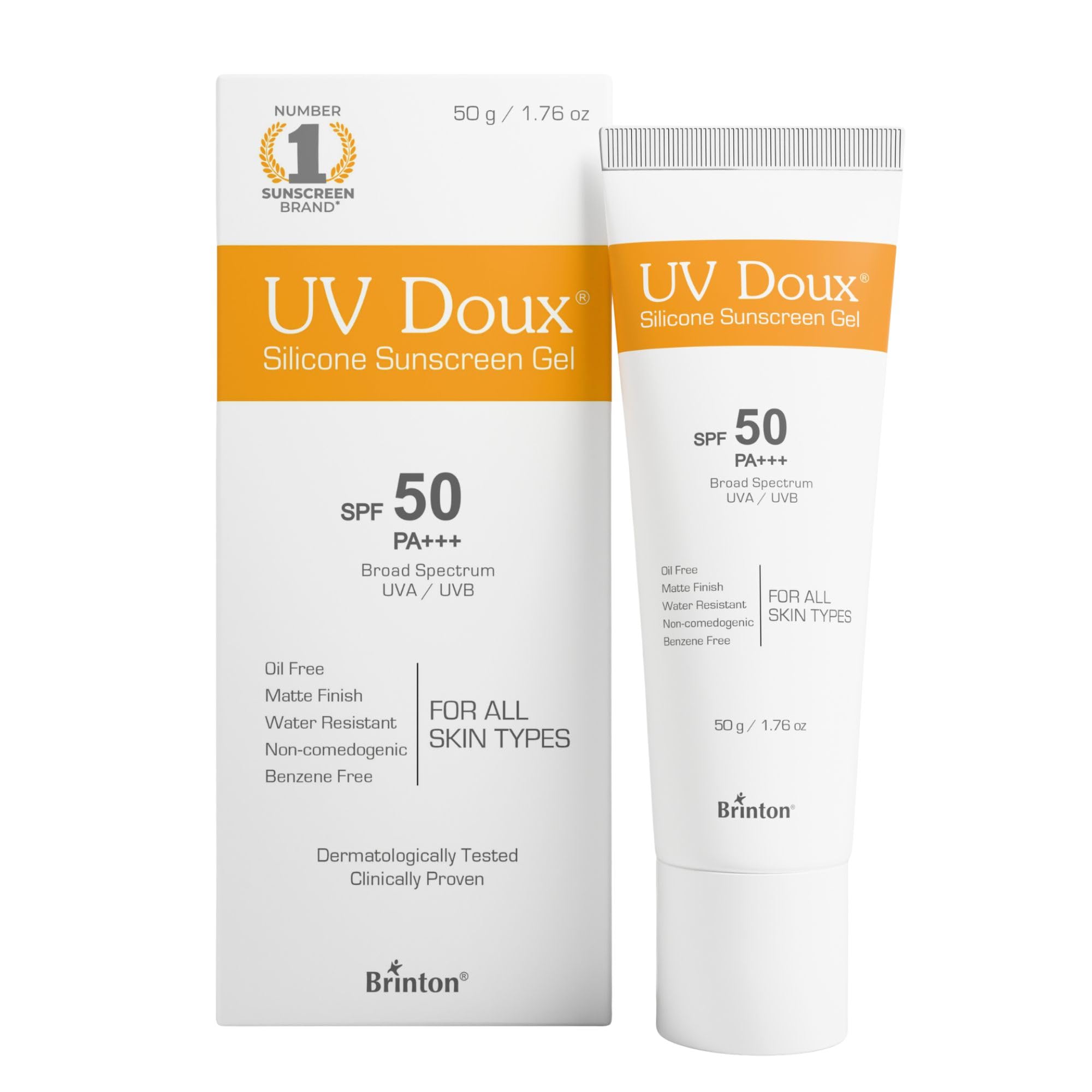 UV Doux Sunscreen Gel SPF 50 PA+++ | Broad Spectrum UVA & UVB | No White Cast | Benzene-Free | Dermatologist-Approved | Non-Comedogenic | Water-Resistant | For Oily, Acne & Sensitive Skin | 50 g