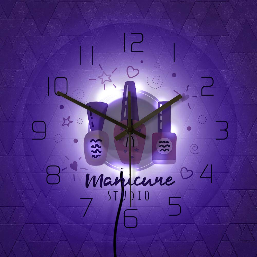Amazon.com: The Geeky Days Manicure Studio Nail Polish Custom Print Led  Lighting Silent Wall Clock Personalized Nail Salon Hanging Watch With Color  Changing Light Gift For Nail Technician : Home & Kitchen